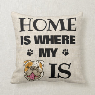 Engelse Bulldog Thuis Waar Mijn Hond Is Cartoon Ge Kussen