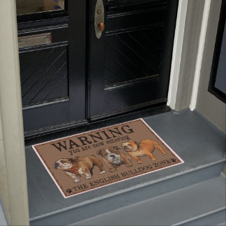 Engelse bulldog Warning Rug, Humor Quottes  Deurmat