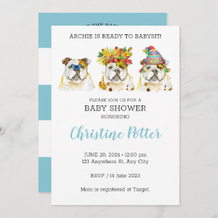 Engelse Bulldog Waterverf Baby shower Invitation Kaart