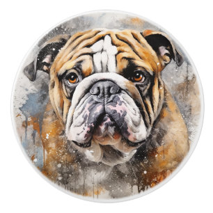 Engelse Bulldog Waterverf Kunst Keramische Knop