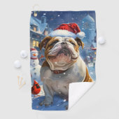 Engelse Bulldog Winter Wonderland Christmas Joy Golfhanddoek (Insitu)