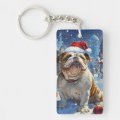 Engelse Bulldog Winter Wonderland Christmas Joy Sleutelhanger (Voorkant)