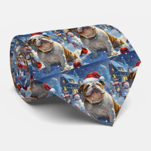 Engelse Bulldog Winter Wonderland Christmas Joy Stropdas