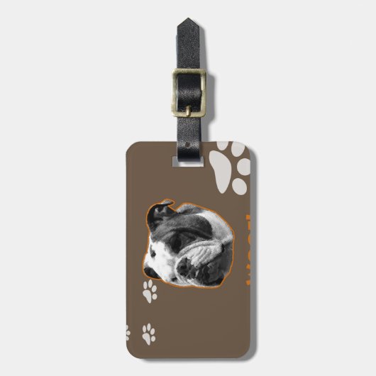 Engelse Bulldog Woof Bagagelabel (Voorkant verticaal)