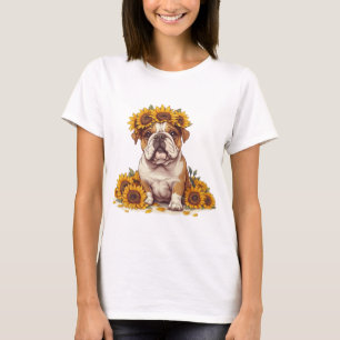 Engelse Bulldog Zonnebloem Kroon T-shirt