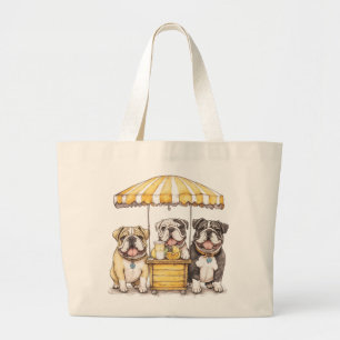 Engelse Bulldogs die een limonade stand runnen Grote Tote Bag