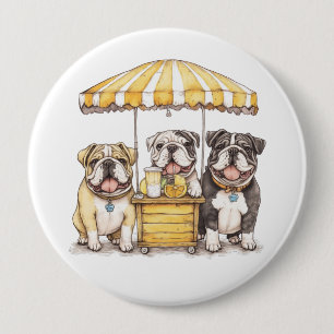 Engelse Bulldogs die een limonade stand runnen Ronde Button 4,0 Cm