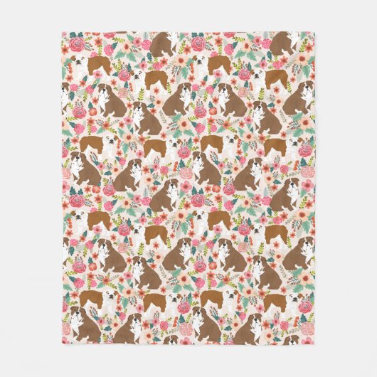 Engelse Bulldogs florale hond patroon Fleece Deken (Voorkant)