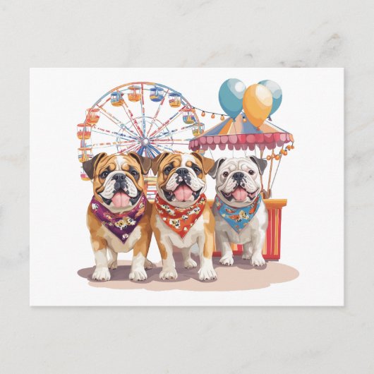 Engelse Bulldogs Op Een Kermis Briefkaart (Voorkant)