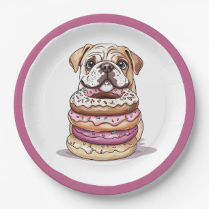 Engelse Bulldogs Sprinkled Donuts Papieren Bordje