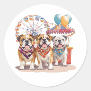 Engelse Bulldogs tijdens een carnaval Ronde Sticker