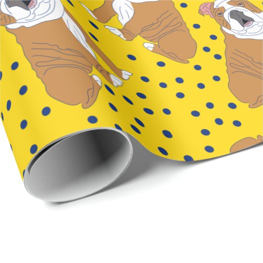 Engelse Bulldogs Yellow en Blue Patterned Cadeaupapier (Rol Hoek)