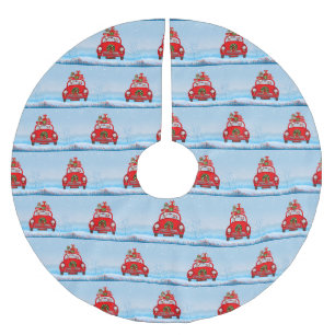 Engelse bulledog in auto met kerstman kerstboom rok