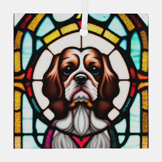 Engelse Cocker Spaniel "Glas in lood" Glas Ornament (Achterkant)