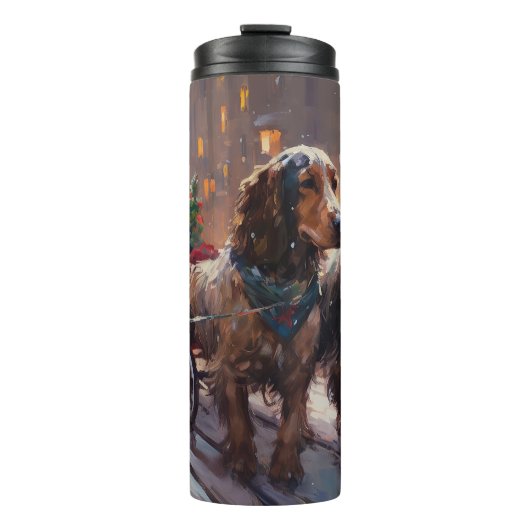 Engelse Cocker Spaniel Kerst Feestelijke Periode Thermosbeker (Voorkant)