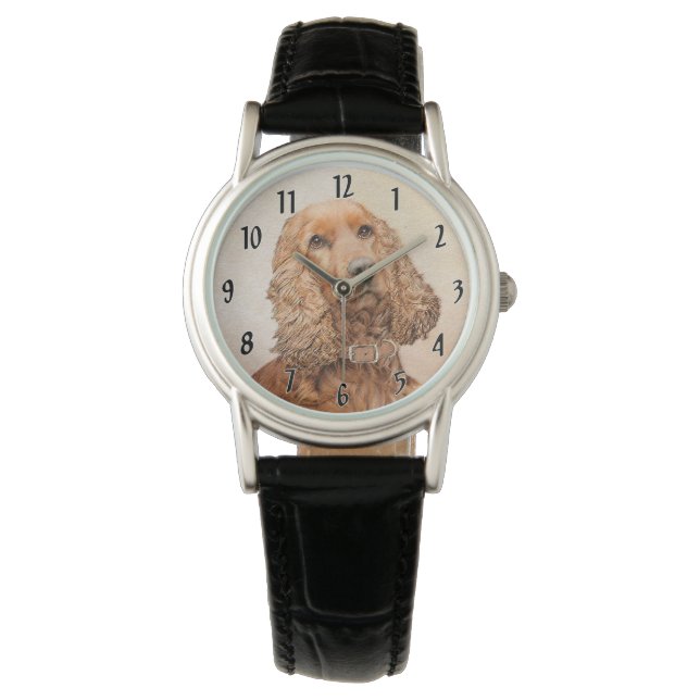 Engelse Cocker Spaniel Paining - Originele Dog Art Horloge (Voorkant)