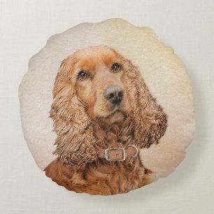 Engelse Cocker Spaniel Paining - Originele Dog Art Rond Kussen