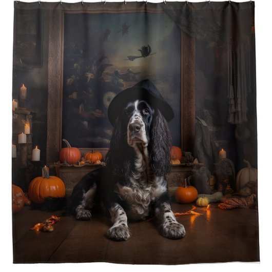 Engelse Cocker Spaniel Pompoenen Halloween Scary Douchegordijn (Voorkant)