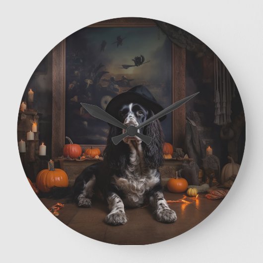 Engelse Cocker Spaniel Pompoenen Halloween Scary Grote Klok (Voorkant)