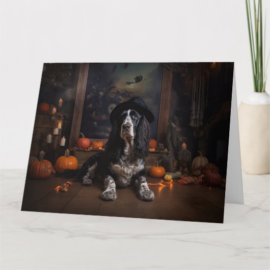 Engelse Cocker Spaniel Pompoenen Halloween Scary Kaart (Voorkant)
