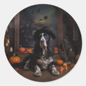 Engelse Cocker Spaniel Pompoenen Halloween Scary Ronde Sticker (Voorkant)