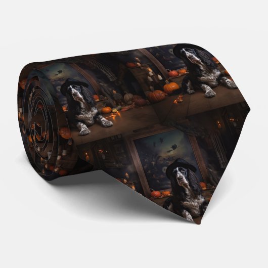 Engelse Cocker Spaniel Pompoenen Halloween Scary Stropdas (Opgerold)