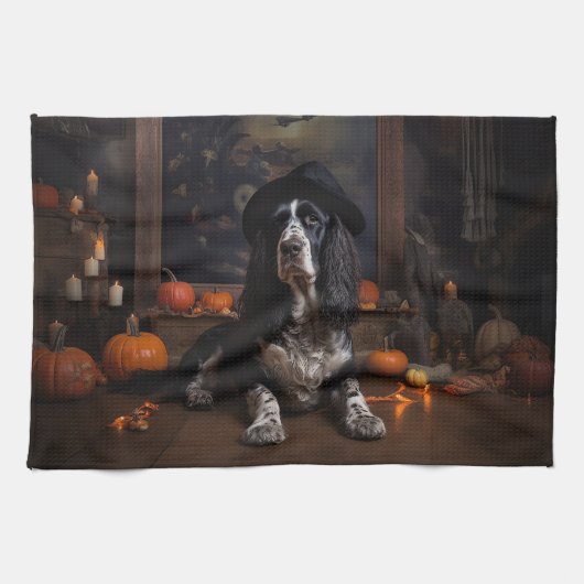 Engelse Cocker Spaniel Pompoenen Halloween Scary Theedoek (Horizontaal)