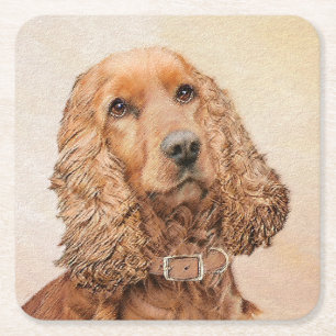 Engelse Cocker Spaniel Schilderij - Originele Hond Vierkante Kartonnen Onderzetter