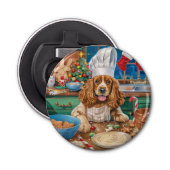 Engelse Cocker Spaniel Vakantie Bakken: Kerstmis Button Flesopener (Voorkant)