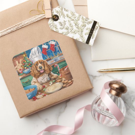 Engelse Cocker Spaniel Vakantie Bakken: Kerstmis Vierkante Sticker (Geschenken)