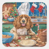 Engelse Cocker Spaniel Vakantie Bakken: Kerstmis Vierkante Sticker (Voorkant)