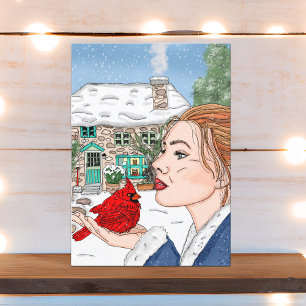 Engelse cottage en kardinaal winterdag blanco kaart