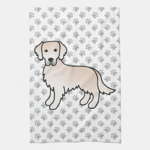 Engelse Cream Golden Retriever Cartoon Dog & Paws Theedoek