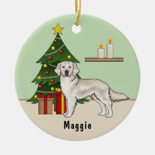 Engelse Cream Golden Retriever met kerstboom Keramisch Ornament
