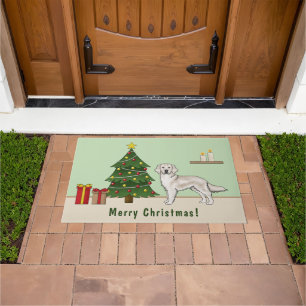 Engelse Crème Golden Retriever met Kerstboom Deurmat