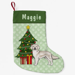 Engelse Crème Golden Retriever met Kerstboom Kleine Kerstsok