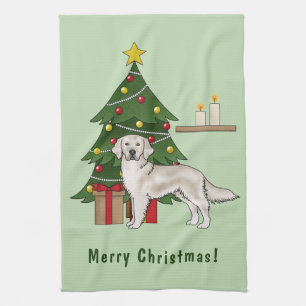 Engelse Crème Goud Retriever met Kerstboom Theedoek