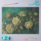 Engelse crème rozen gouden folie smaragd diep groe tissuepapier (Craft)