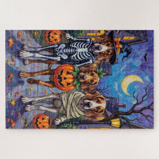 Engelse Foxhound Dogs Trick-or-Treating Halloween Legpuzzel (Horizontaal)