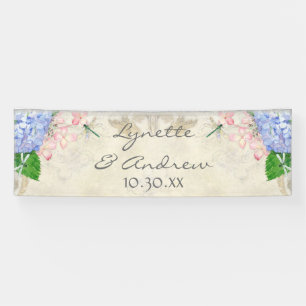 Engelse Garden Blue Hydrangea Dragonfly Waterverf Spandoek