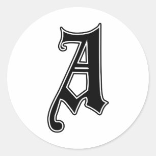 Engelse Gothic Monogram letter A Ronde Sticker
