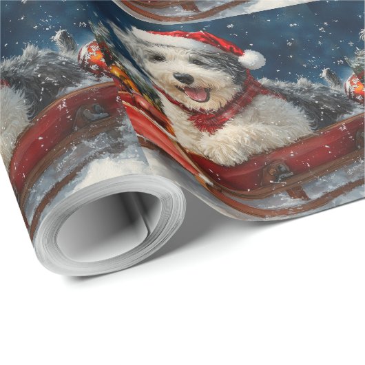 Engelse herdershond in Sledge Let It Snow Christma Cadeaupapier (Rol Hoek)