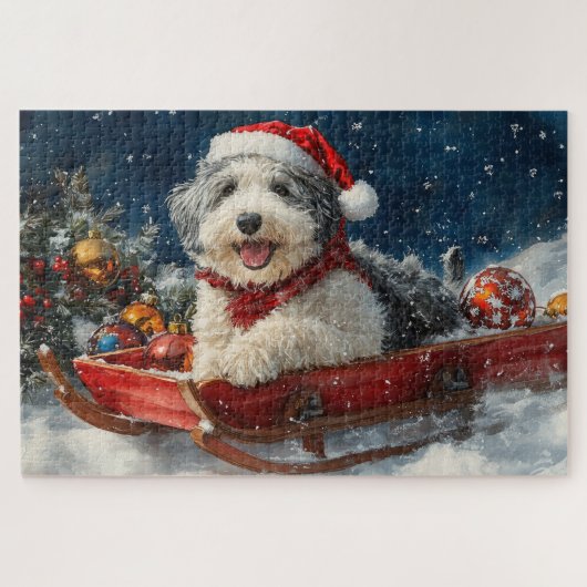 Engelse herdershond in Sledge Let It Snow Christma Legpuzzel (Horizontaal)