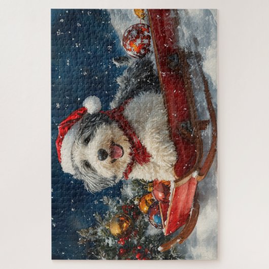 Engelse herdershond in Sledge Let It Snow Christma Legpuzzel (Verticaal)