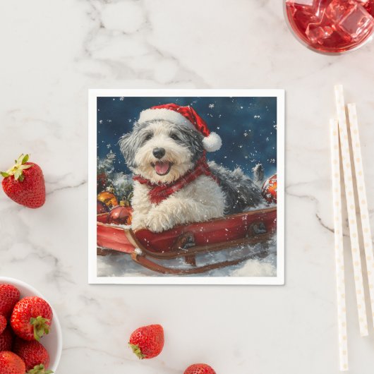 Engelse herdershond in Sledge Let It Snow Christma Servet (Insitu)