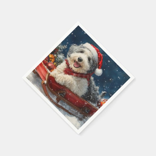 Engelse herdershond in Sledge Let It Snow Christma Servet (Hoek)