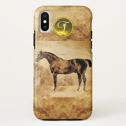 ENGELSE HORSE IN STABLE BROWN PARCHMENT MONOGRAM Case-Mate iPhone CASE (Achterkant)