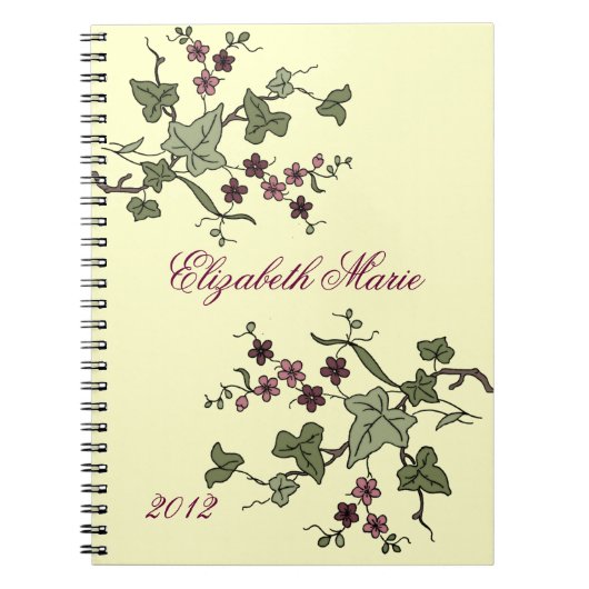 Engelse Ivy & Purple Flowers-naam Notitieboek (Voorkant)