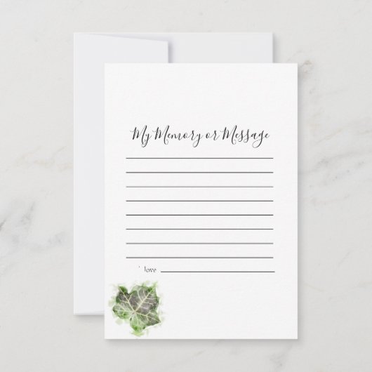 Engelse Ivy Vine Waterverf Share Memory begrafenis Notitiekaartje (Achterkant)