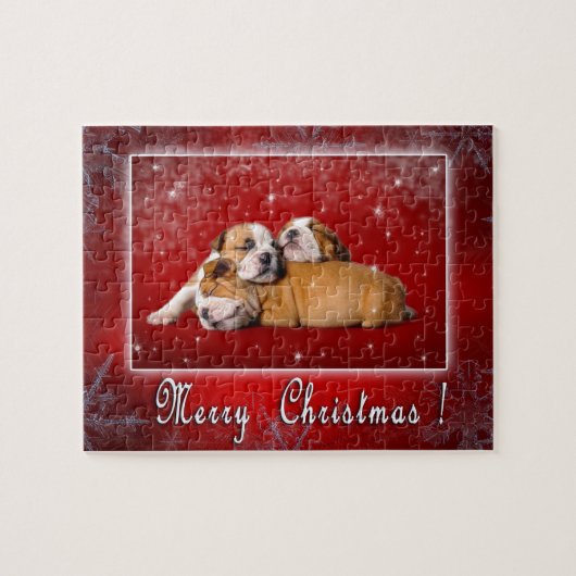Engelse kerstkaart Bulldog Legpuzzel (Horizontaal)